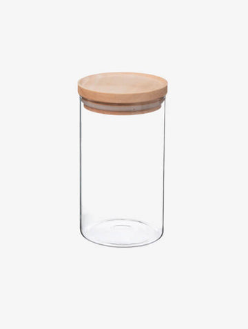 Hermetische glazen pot met houten deksel